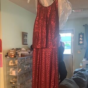 Red Sequin Sleeveless Dress